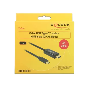 Vaizdo kabelio adapteris DeLOCK 85259 USB-C į HDMI 2m Juodas