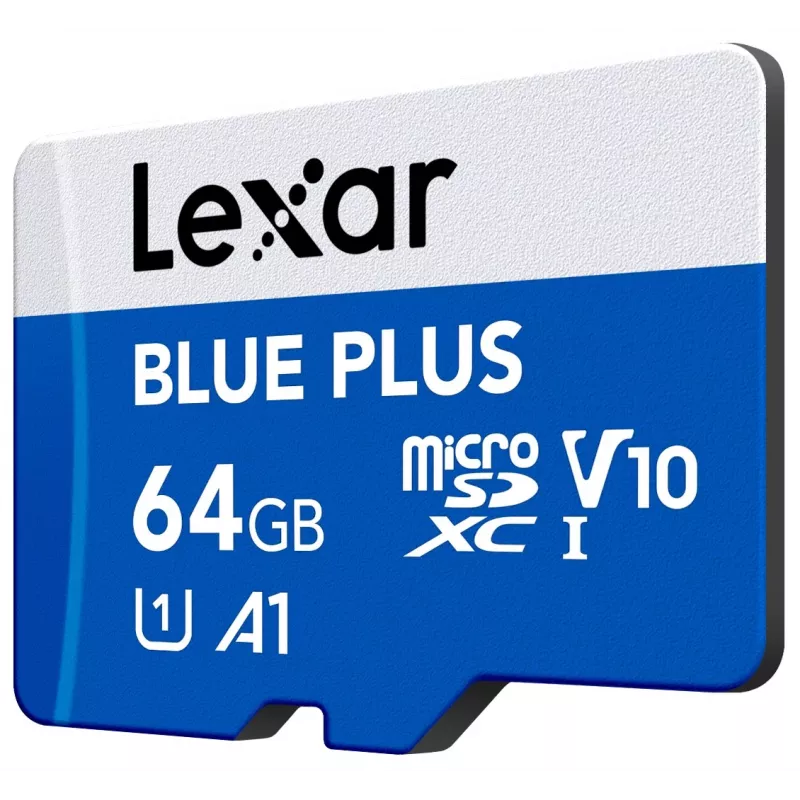 „Lexar BLUE PLUS 64 GB MicroSDXC“ atminties kortelė UHS‑I 100 MB/s U1 V10 (mėlyna)