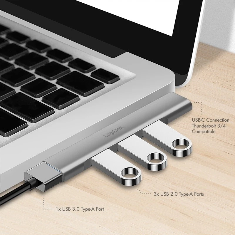 LogiLink USB 3.2 Gen1 4 prievadų USB-C šakotuvas 1x USB 3.0 AF 3x USB 2.0 AF UA0437