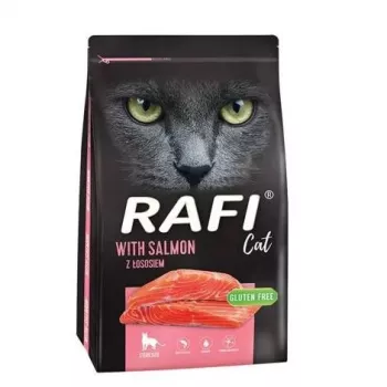 Sausas kačių ėdalas Dolina Noteci Rafi Sterilised su lašiša – 7 kg, 32% baltymų, 10% riebalų, be glitimo ir cukraus