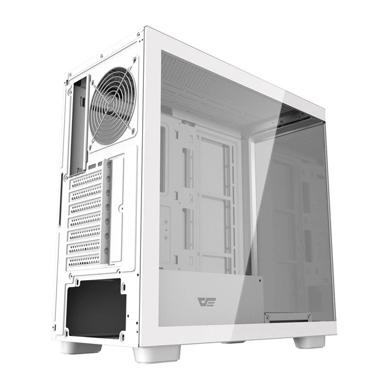 Kompiuterio korpusas DarkFlash DS900G Baltas — mid-tower, grūdintas stiklas, be ventiliatorių