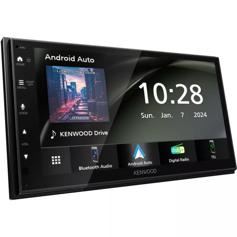 Kenwood dviejų DIN moniceiveris su Android Auto, Apple CarPlay, DAB+ imtuvu, jungtimi galinio vaizdo kamerai