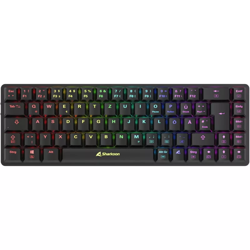 Sharkoon PureWriter W65 Belaidė žaidimų klaviatūra RF 2,4 GHz QWERTZ vokiškas išdėstymas Juoda