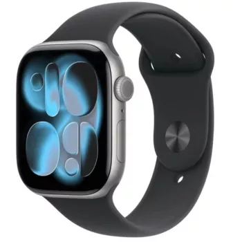 Apple Watch Series 11 GPS + Cellular 42mm Pilko aliuminio korpusas su juodu sportiniu dirželiu - M/L
