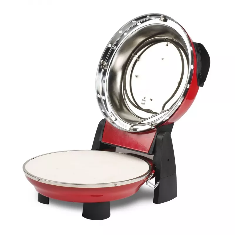 Picos kepimo aparatas G3FERRARI G10032 — 1200 W, akmens kepimo paviršius, iki 400 °C, 31 cm pica, mechaninis laikmatis, raudonas