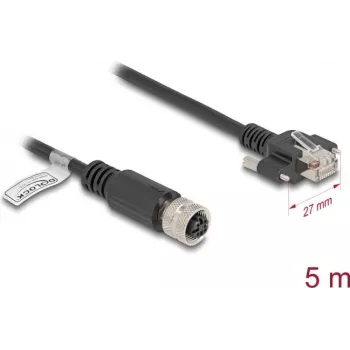 Tinklo kabelis DeLOCK M12 D-koduotas 4 kontaktų moteriškas į RJ45 kištuką Cat5e 5m Juodas