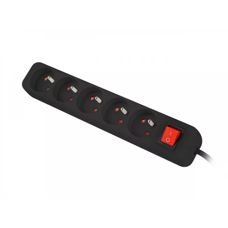 Lanberg PS1-05E-0300-BK ilgintuvas su 5 lizdais, 3 m, juodas, su jungikliu