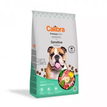 Sausas šunų maistas Calibra Premium Sensitive ėriena 12 kg – pilnavertis hipoalerginis pašaras suaugusiems šunims, be grūdų, 25% baltymų