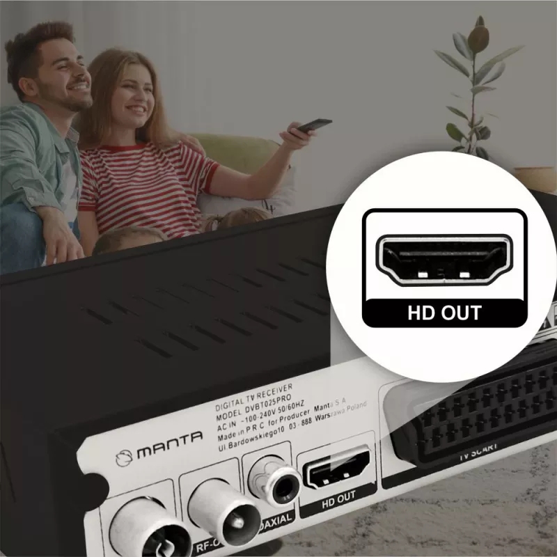 Skaitmeninis TV imtuvas MANTA DVBT025PRO DVB-T2 Full HD palaikymas USB įrašymas