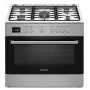 Laisvai pastatoma viryklė Ravanson KWGE-K90A Cheff Modern — 90 cm, dujinė 5 degiklių kaitlentė su 3000 W wok degikliu, elektrinė orkaitė 110 L, sidabrinė