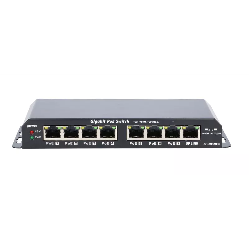 Extralink PoE Switch KRATOS 7x Gigabit PoE, 1x Uplink RJ45, maitinimo adapteris 24V 2.5A, 60W