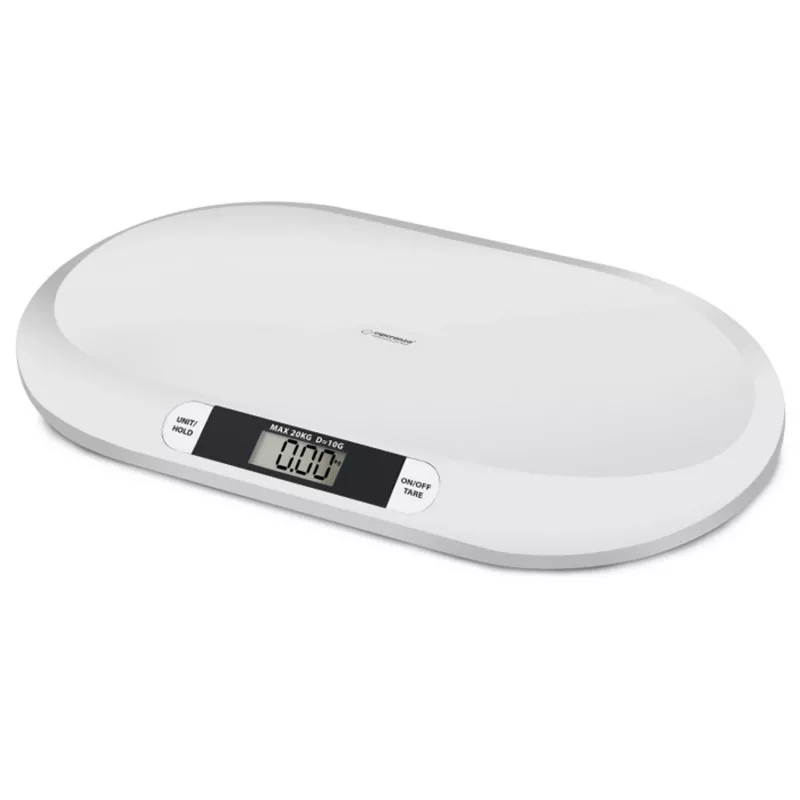 Elektrinės kūdikių svarstyklės ESPERANZA EBS019 – 0,03–20 kg, 0,01 kg padala, didelis LCD ekranas, balta