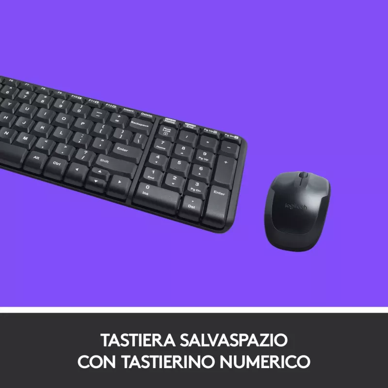 Logitech Wireless Combo MK220 - belaidis klaviatūros ir pelės rinkinys - 2,4 GHz - itališkas išdėstymas - tamsiai pilka (920-003721)