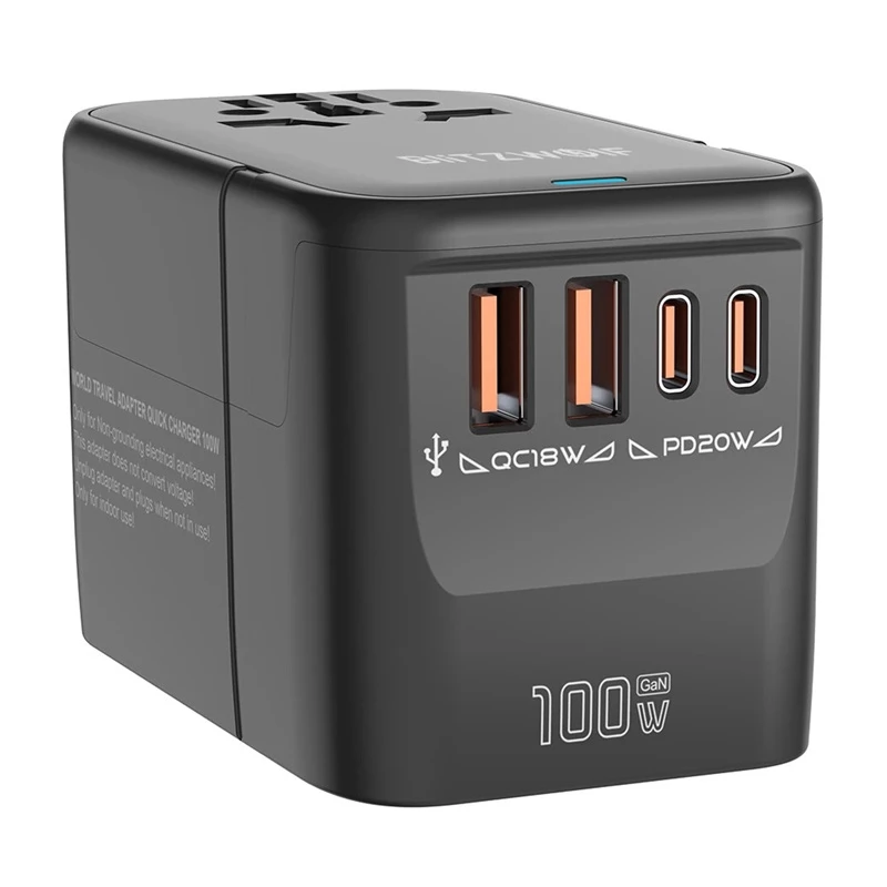 Kelioninis adapteris BlitzWolf BW-TA2 5-in-1 su 2×USB Power Delivery 100W, kelių formatų lizdu