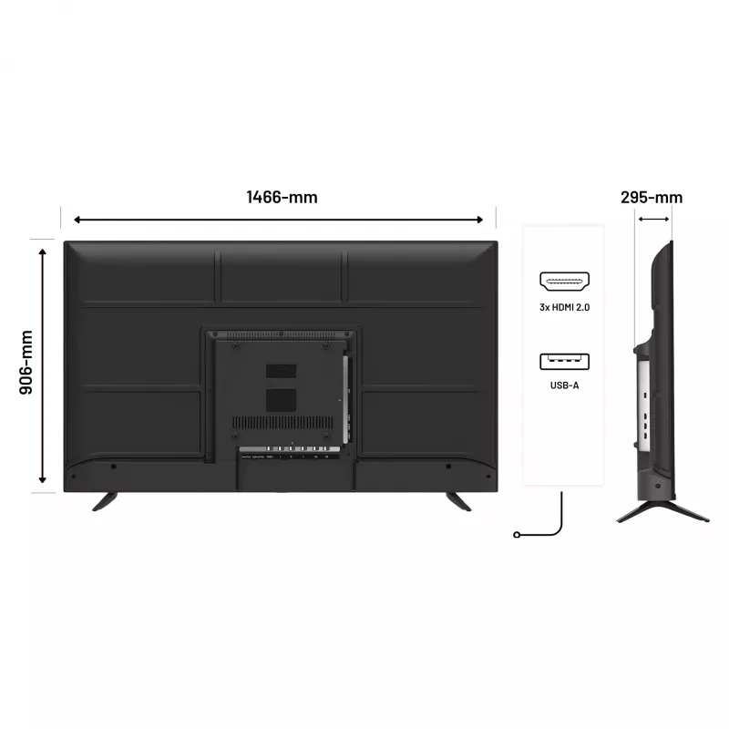 164,0 cm / 65 colių (3840x2160) JAPANNEXT JN-IPS650UHD60F 16:9 IPS 60Hz HDMI USB WLAN Garsiakalbiai Juoda