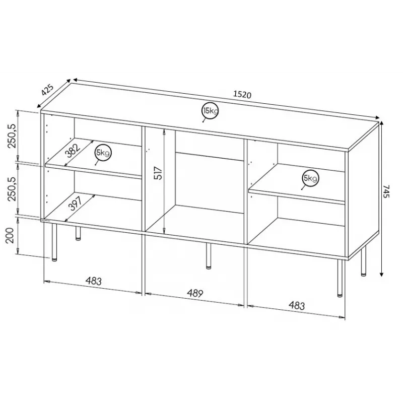 Spinta komoda Cama Meble HOLE 152x42.5x74.5 cm matinė juoda, medžio drožlių plokštė, 16 mm rėmas