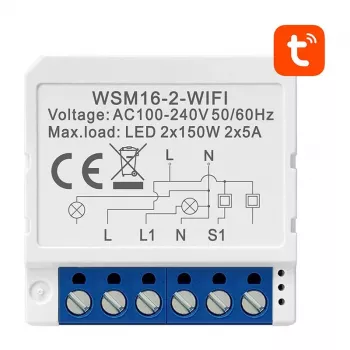 Išmanusis jungiklio modulis Avatto WSM16-W2 WiFi nuotolinis valdymas, dviejų kanalų relė namų automatizacijai