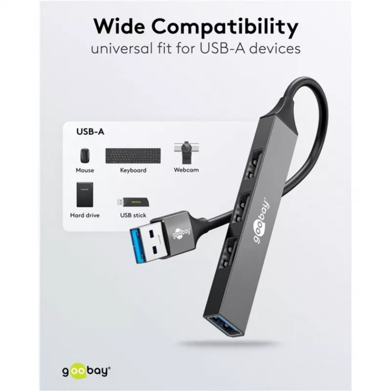 Goobay USB Hub 74456 4 prievadų USB-A 5000 Mbit/s šviesiai pilkas