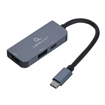 Laidinis nešiojamojo kompiuterio dokas Gembird A-CM-COMBO3-02 — USB 3.2 Gen 1 Type-C, HDMI, USB-A, PD iki 87W, 3840×2160