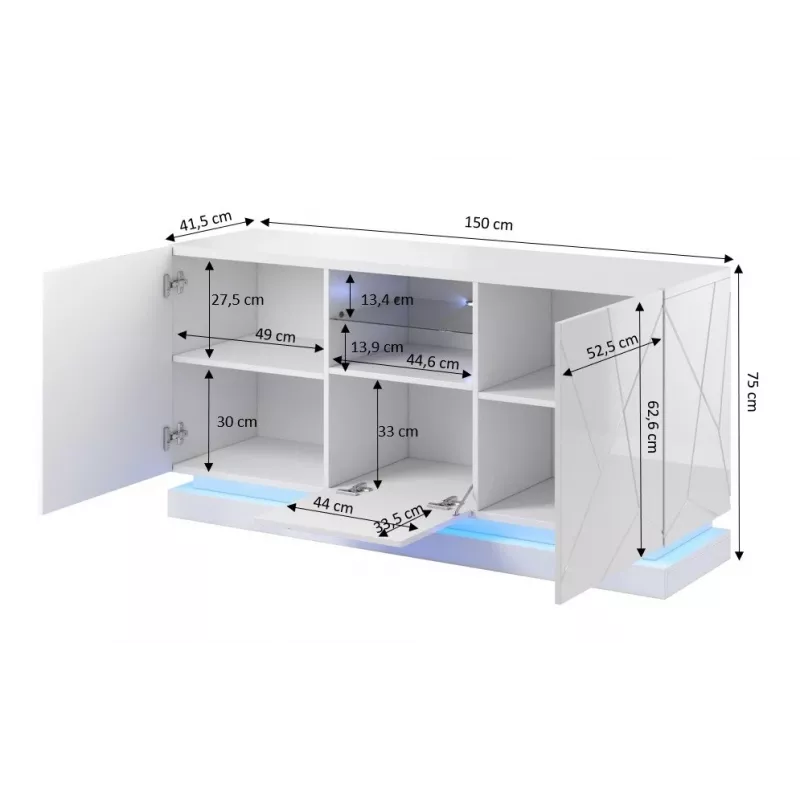 komoda QIU 2D1K 150x41.5x75 juodas blizgus/juodas blizgus