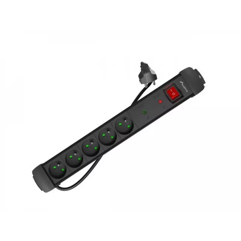 Lanberg SP1-05E-0300-BK apsauginis ilgintuvas su 5 lizdais ir 3 m laidu