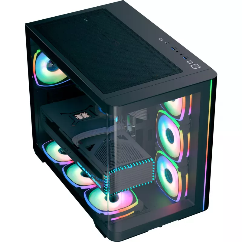 Kompiuterio korpusas AEROCOOL P500C EVO-G-BK-v1, bokštinis, su 2 grūdinto stiklo panelėmis, juodas