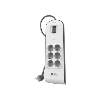 Maitinimo juosta Belkin BSV604VF2M-V2 — 6 kištukinių lizdų, 2× USB-A, 2 m laidas