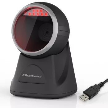 Qoltec Stacionarus brūkšninių kodų skaitytuvas 1D ir QR 2D, juodas