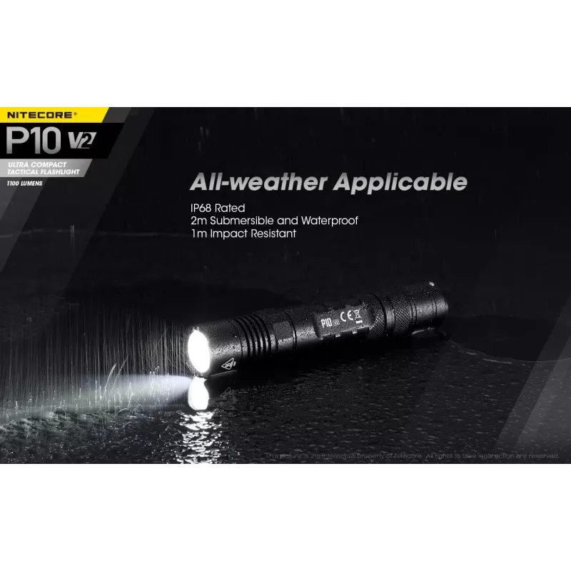 Taktinis žibintuvėlis Nitecore P10 V2 – 1000 lm, IP68, atsparus smūgiams, 95 g, 18650/CR123
