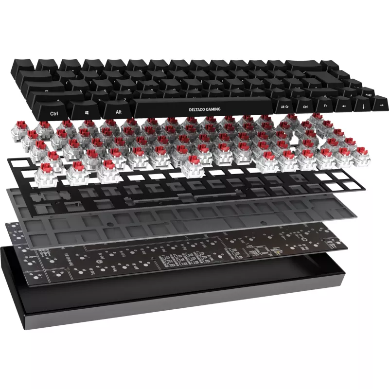 Deltaco GAM-100-DE - 65% - USB + Bluetooth - mechaniniai jungikliai - QWERTZ - RGB LED - juoda