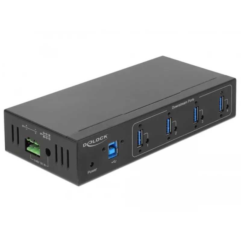 Delock 63309 išorinis pramoninis USB šakotuvas, 4 x USB 3.0 Type-A, 15 kV ESD apsauga, metalinis korpusas, tvirtinamas prie sienos