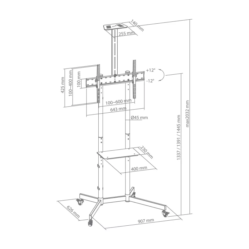SBOX FS-401-2 grindinis stovas televizoriui, 37–70 colių, 45 kg, VESA 600×400 mm