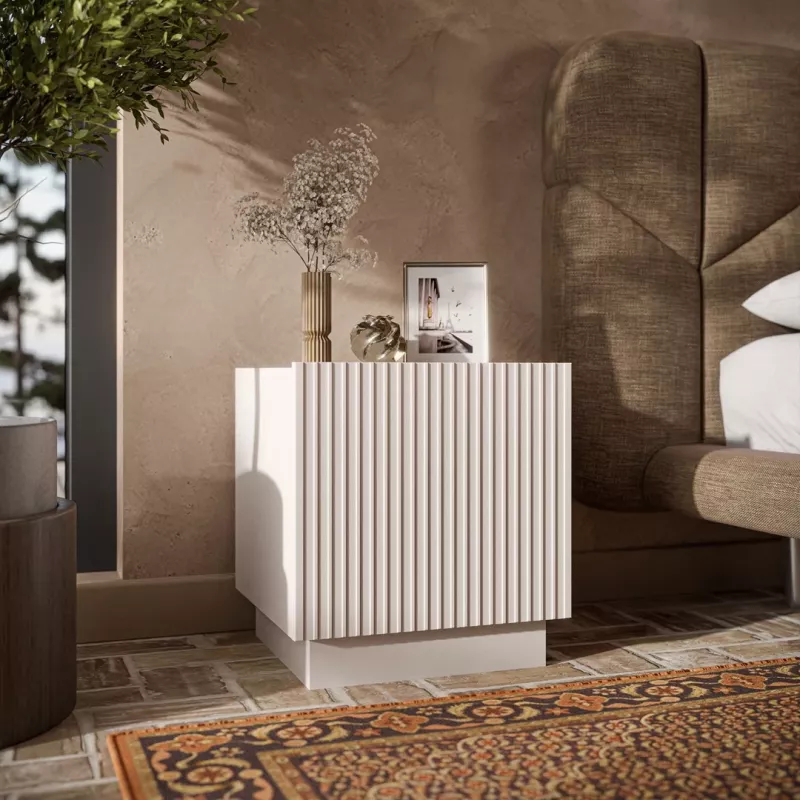 Naktinių staliukų komplektas Cama meble LIVERTI 2 vnt., 45×42×47 cm, smėlio spalvos, MDF ir medžio drožlių plokštė