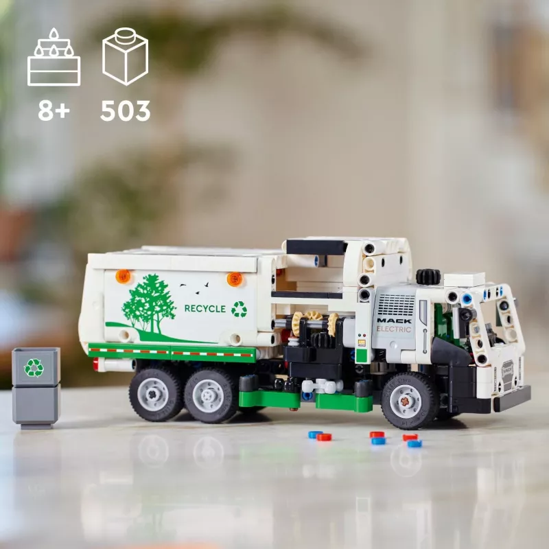 LEGO Technic Mack LR Electric Garbage Truck 42167 statybinis rinkinys – 503 detalės, motorizuotas, 230×80×90 mm