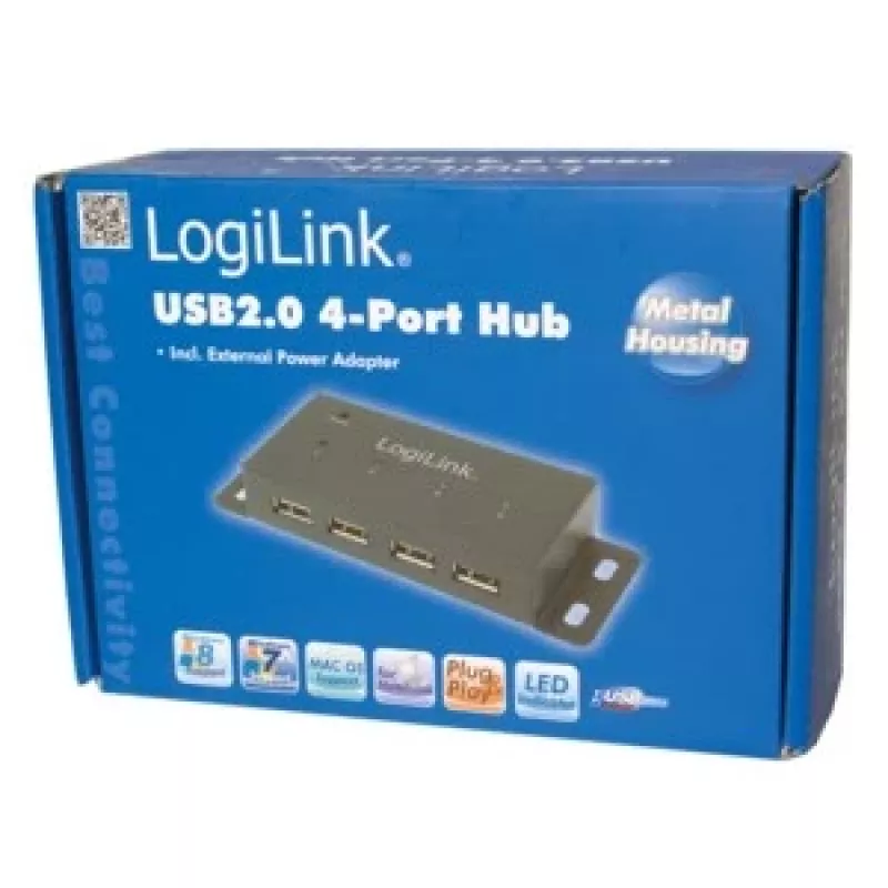 USB 2.0 šakotuvas LogiLink UA0141A, 4 prievadai, metalinis korpusas