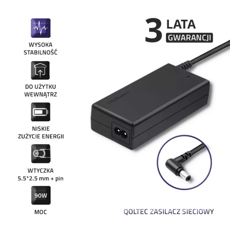 Qoltec 50090 90W maitinimo adapteris/inverteris vidaus patalpoms Juodas