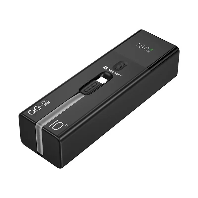 Nešiojamas Power Bank TRACER Quant 10000 mAh Li-Ion, PD & QC3.0, 3 prievadai (2×USB-C, 1×USB-A), 100W, Juodas