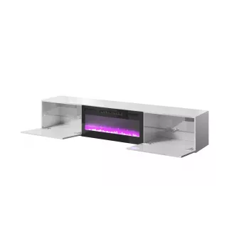 TV spintelė Cama Meble SLIDE 200K su elektriniu židiniu 200x40x37 cm blizganti balta