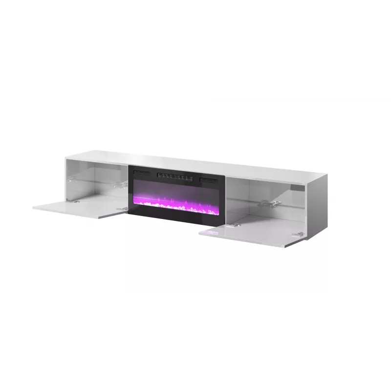 TV spintelė Cama Meble SLIDE 200K su elektriniu židiniu 200x40x37 cm blizganti balta