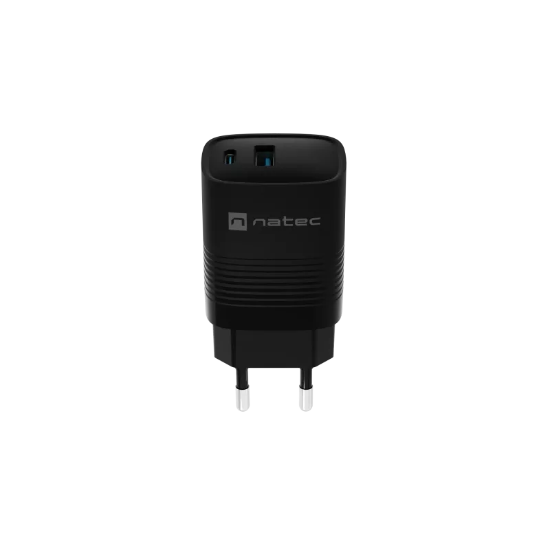 NATEC NUC-2141 laidinis mobiliojo įrenginio įkroviklis, 30W, USB-C PD 3.0 + USB-A QC 3.0, 110–240V, juodas