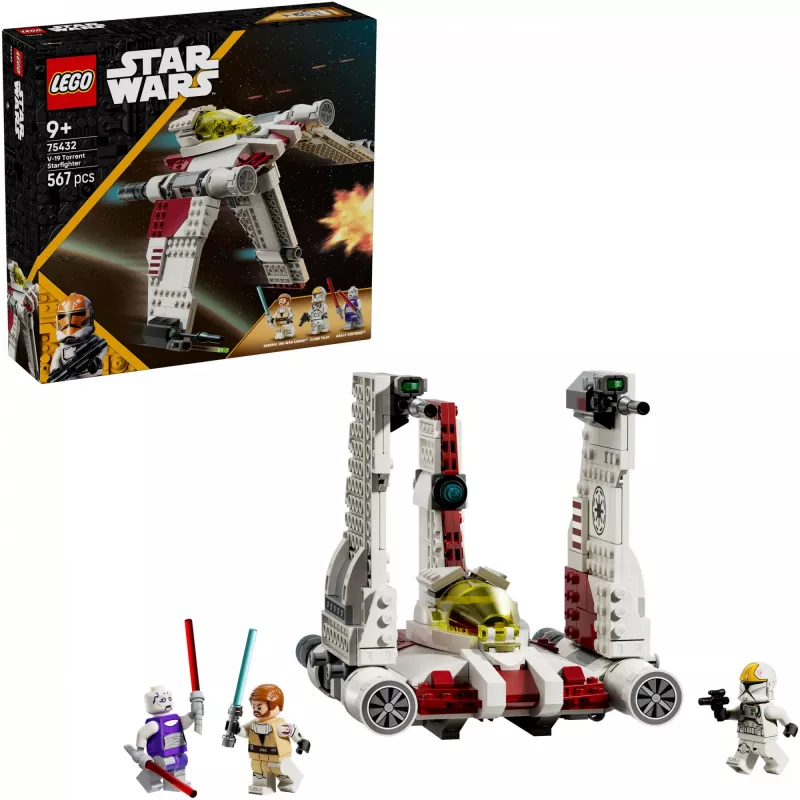 LEGO Star Wars V-19 Torrent naikintuvas 75432 konstruktorius – 567 dalių, 3 minifigūrėlės, demonstravimo ir žaidimo modelis