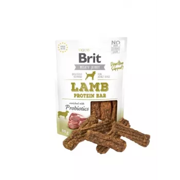 Šunų skanėstai Brit Jerky Snack ėriena 80 g – be cukraus, suaugusiems šunims, pakelis