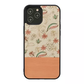 Apsauginis dėklas Man and Wood iPhone 12 / 12 Pro – rožinė gėlė ant juodo