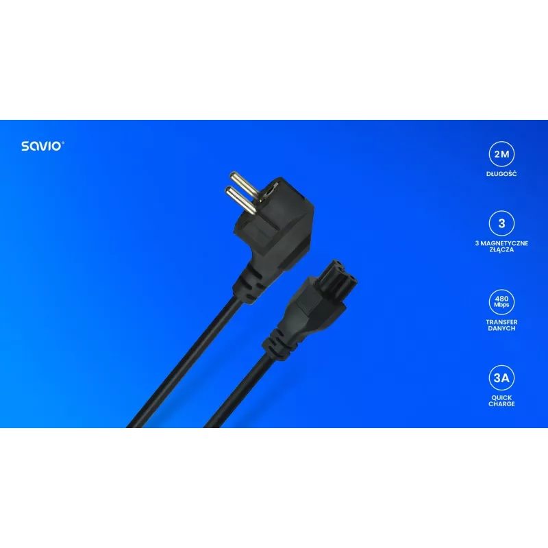 Maitinimo laidas Savio Strom IEC 60320 C5 CEE 7/7 3m juodas C5 mova C tipo