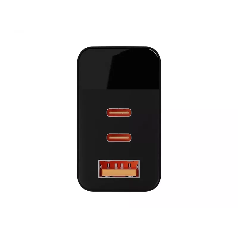 LCD sieninis įkroviklis su USB lizdu + 2x USB-C PD 65W GAN juodas vatmetras