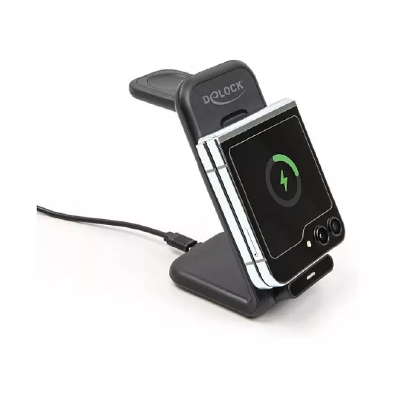 DELOCK 66941 Belaidis įkroviklis 3 viename išmaniesiems telefonams, laikrodžiams ir ausinėms, USB Type-C, 15 W, juodas