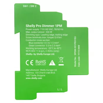 Shelly Pro Dimmer 1 DIN bėgio išmanusis reguliatorius, 1 kanalo