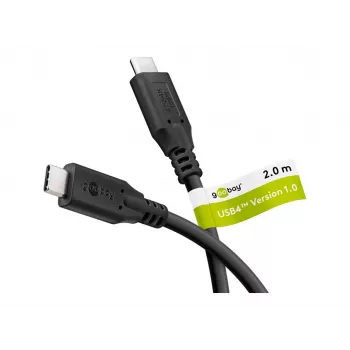 Goobay USB-C™ laidas, USB4™, 100 W, 20 Gbit/s, Power Delivery, 2 m, juodas