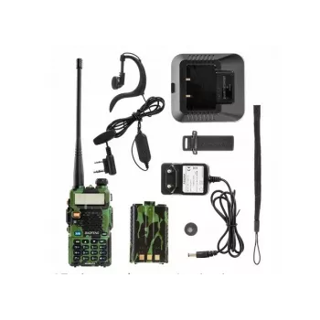 Nešiojama racija Baofeng UV-5R 5W HT kamufliažinė – dviejų juostų FM, 5W, 1800 mAh baterija