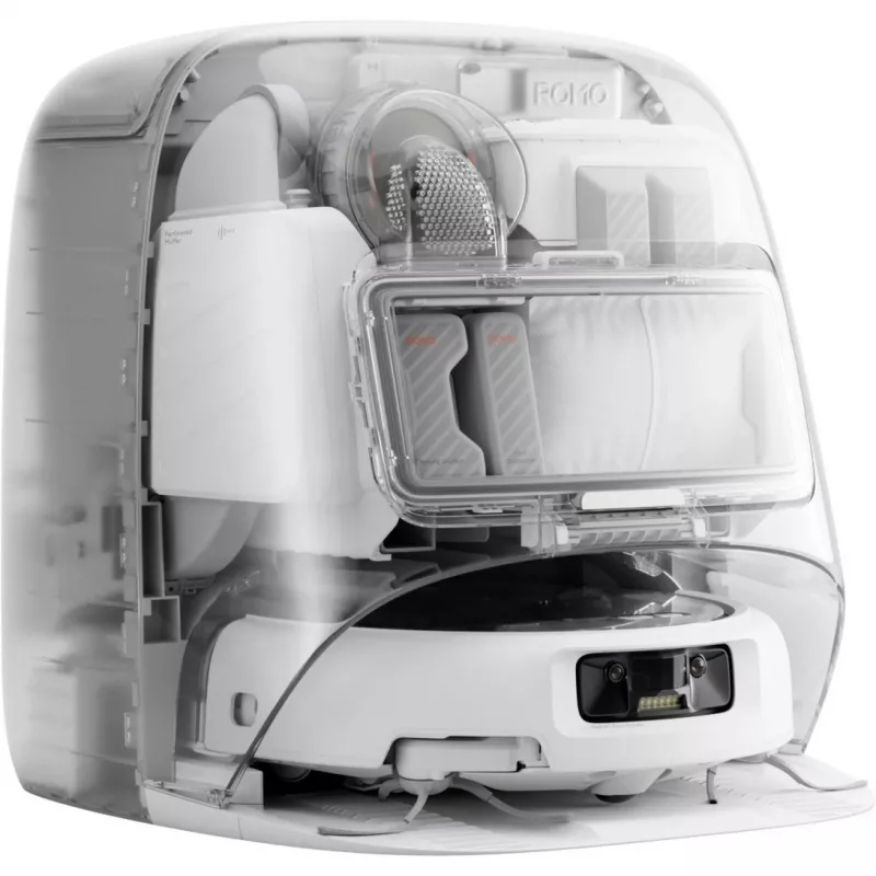 Robotinis dulkių siurblys ir šlapių grindų valymo šluota DJI ROMO P (vandens bako versija) – pilka/balta, 0,26 l dulkių talpa, 4 l švaraus / 3,2 l nešvaraus vandens, 5000 mAh baterija